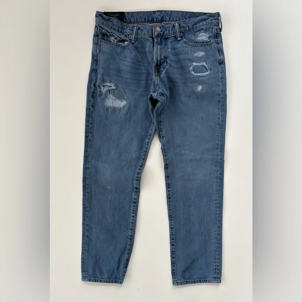 Abercrombie & Fitch Men's Ripped Blue Skinny Langdon Jeans Distrssed Sz 32x27*